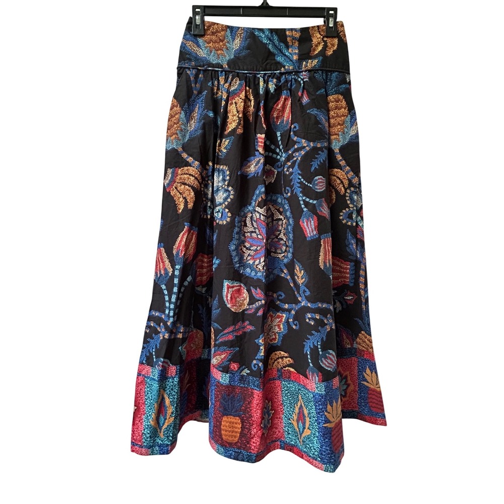 Farm Rio Black Tropical Pineapple Print Smocked Maxi Skirt Size Small $230